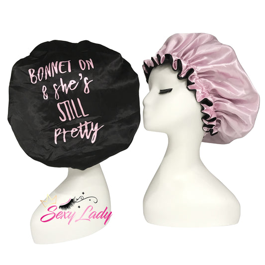 Fashion Pattern Designer Bonnets Women Custom Logo Silk Black-Satin Hair Bonnet