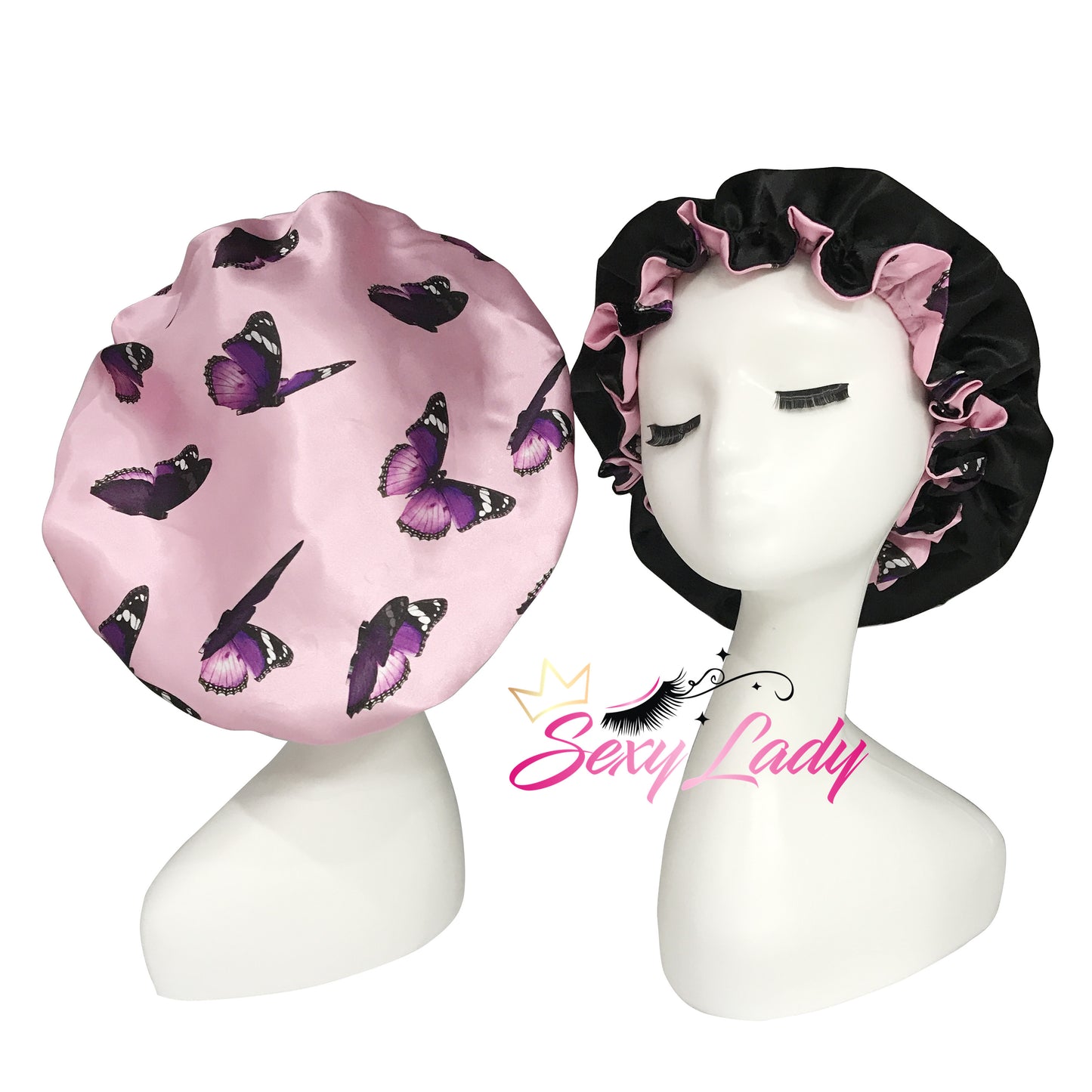 Fashion Pattern Designer Bonnets Women Custom Logo Silk Black-Satin Hair Bonnet