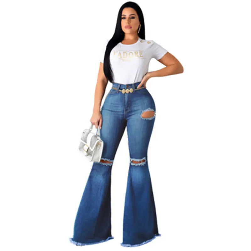 High Waist Flare Ripped Boyfriend Jeans