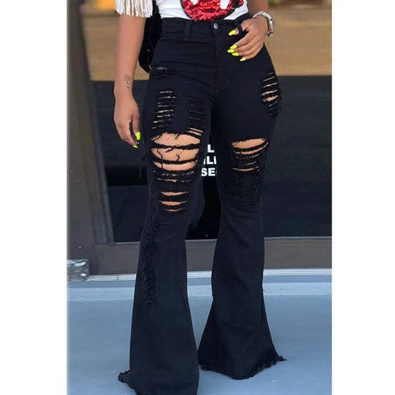 High Waist Flare Ripped Boyfriend Jeans